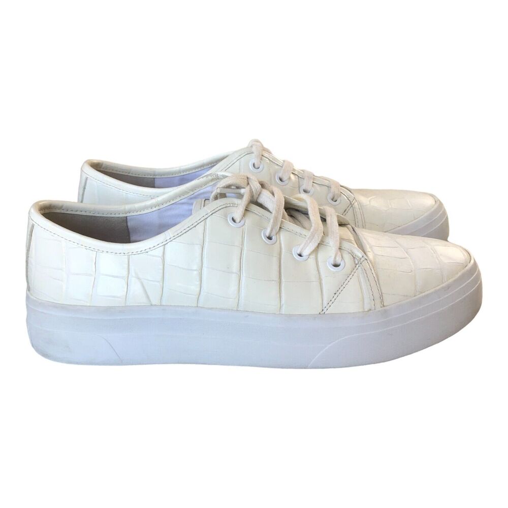 Via Spiga V-Viola White Sz 8.5M Croc Embossed Leather Platform Women's Sneakers